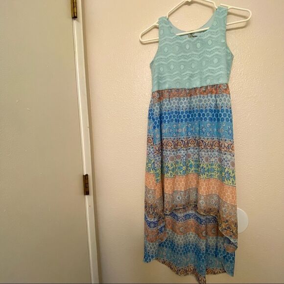Pinky blue crochet sheer chiffon summer keyhole hi low lace boho dress 14 - Picture 2 of 9